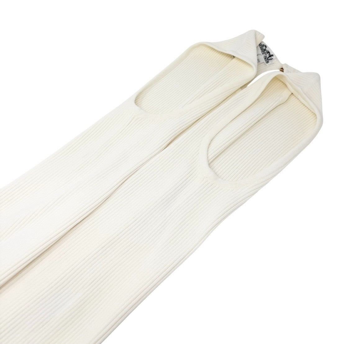 HERMES Vintage Logo Clou de Selle Button Rib Knit Tank Top #L White Gold Viscose