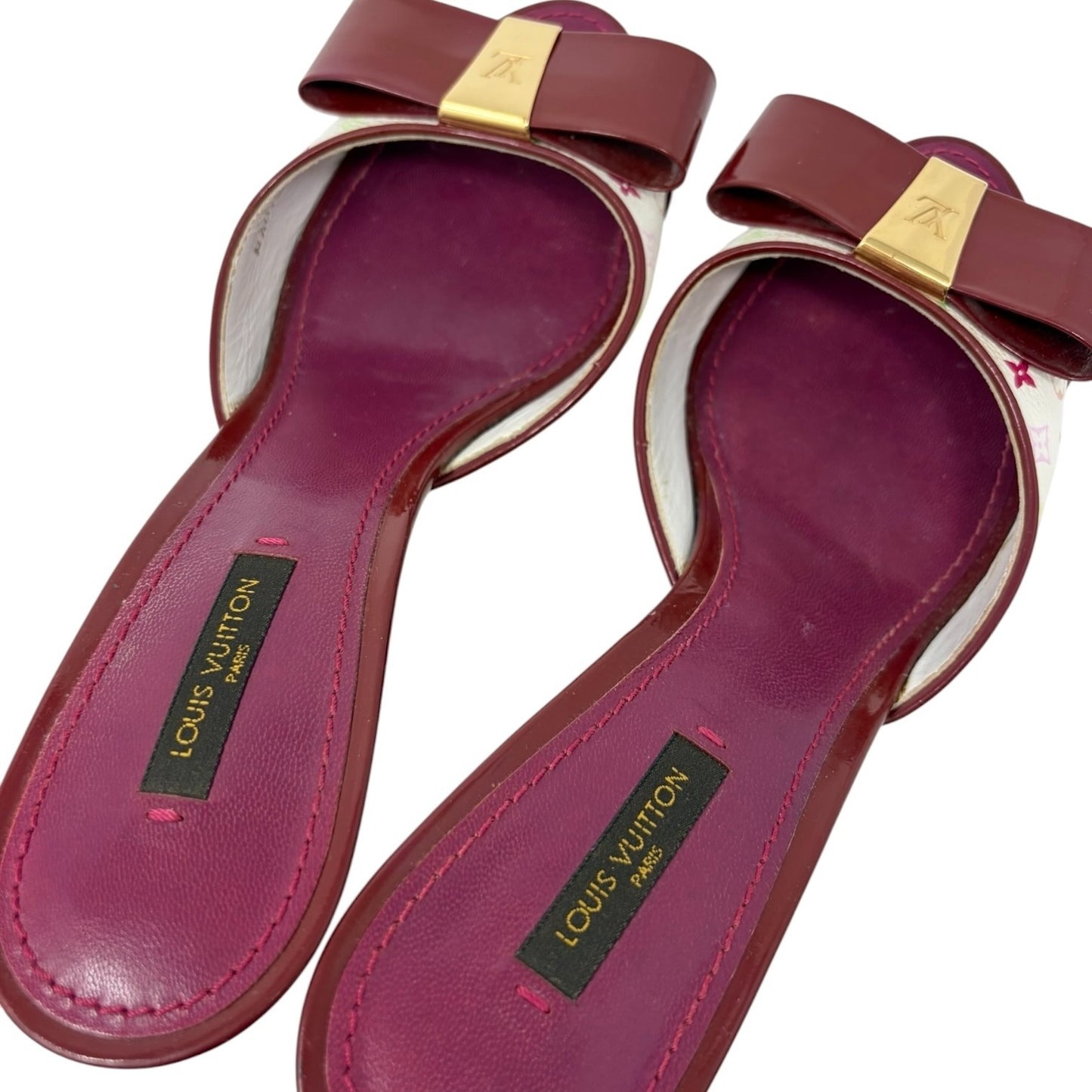 LOUIS VUITTON Vintage Monogram Multicolor Sandals Heels #39 Red 902565
