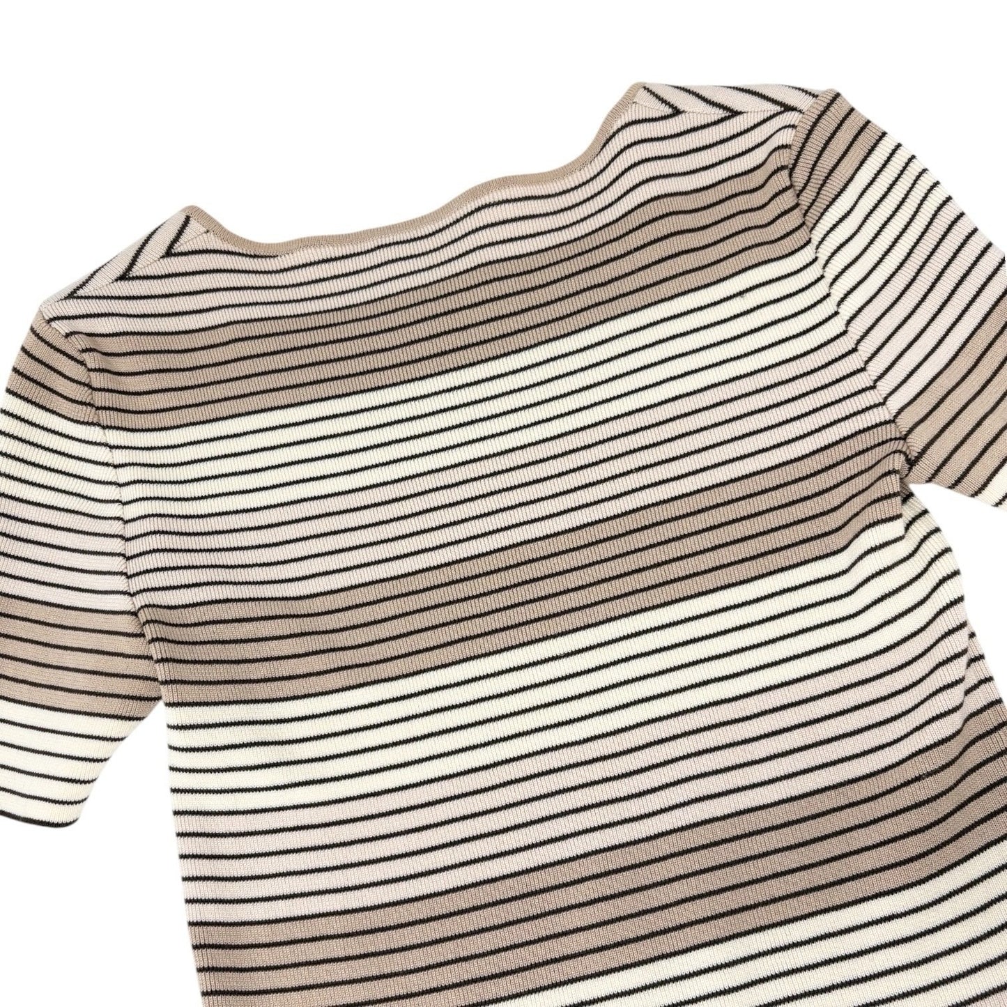CHANEL Vintage 98P CC Mark Logo Stripe Knit T-shirt Top #36 Beige Brown Pullover