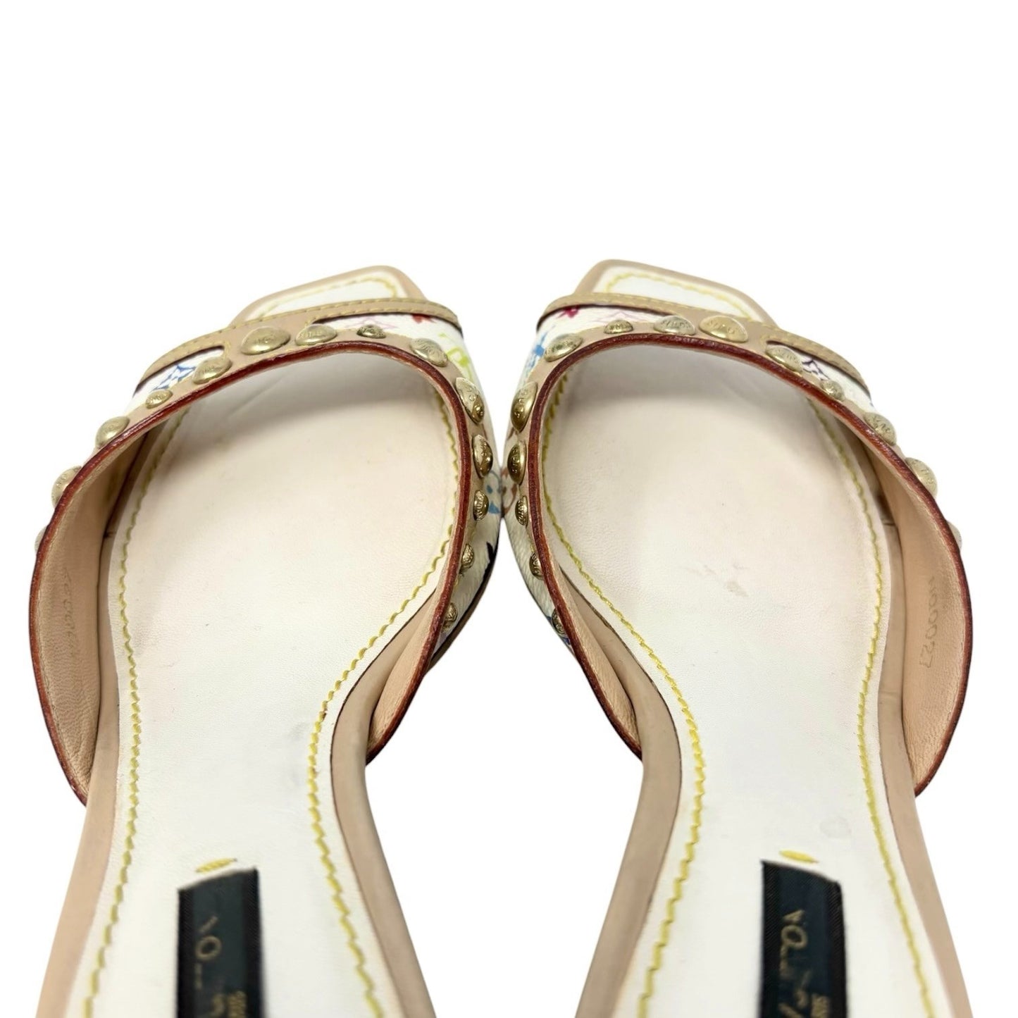 LOUIS VUITTON Vintage Monogram Multicolor Studs Sandals #38 White Gold 902551
