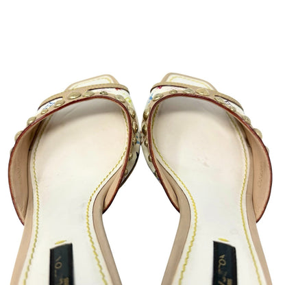 LOUIS VUITTON Vintage Monogram Multicolor Studs Sandals #38 White Gold 902551
