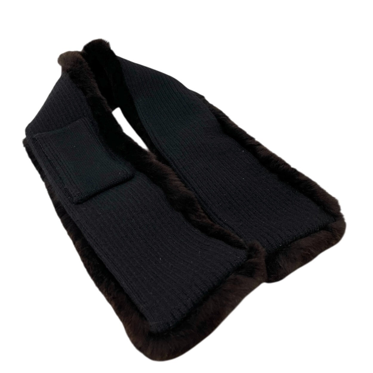 LOUIS VUITTON Vintage LV Logo Muffler Scarf Brown Gray Rabbit Fur Wool