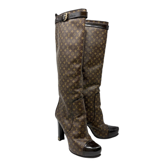 LOUIS VUITTON Vintage LV Monogram Long Boots #36.5 Heels Brown Black 902562