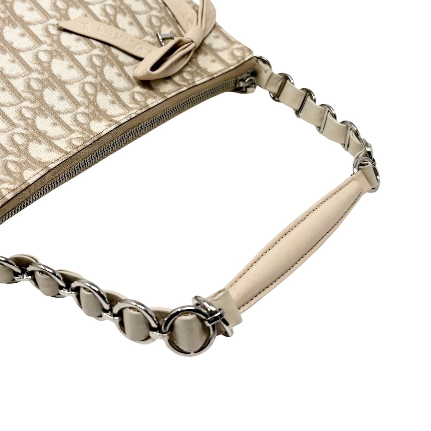 Christian Dior Vintage 2007 Romantique Trotter Monogram Bag Ribbon Beige 901856