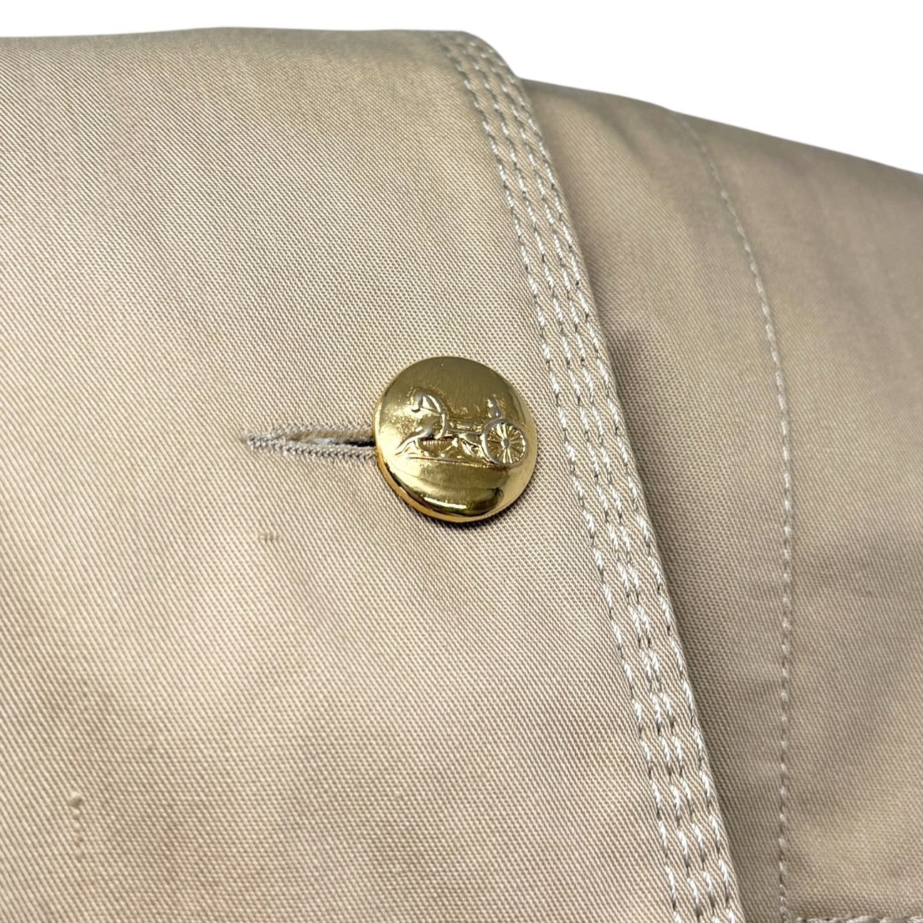 CELINE Vintage Trench Coat Jacket #M Beige Cotton Gold Logo Button