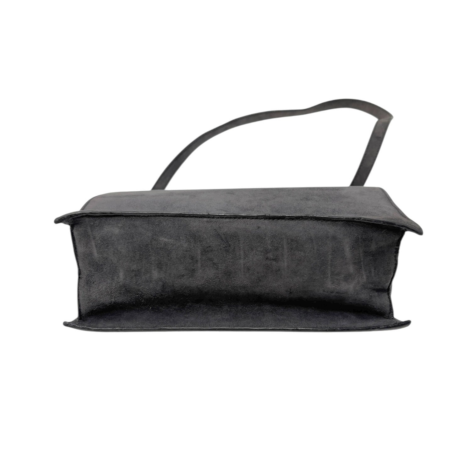 GUCCI Vintage G Square Logo Shoulder Bag Gray Gold Suede Leather