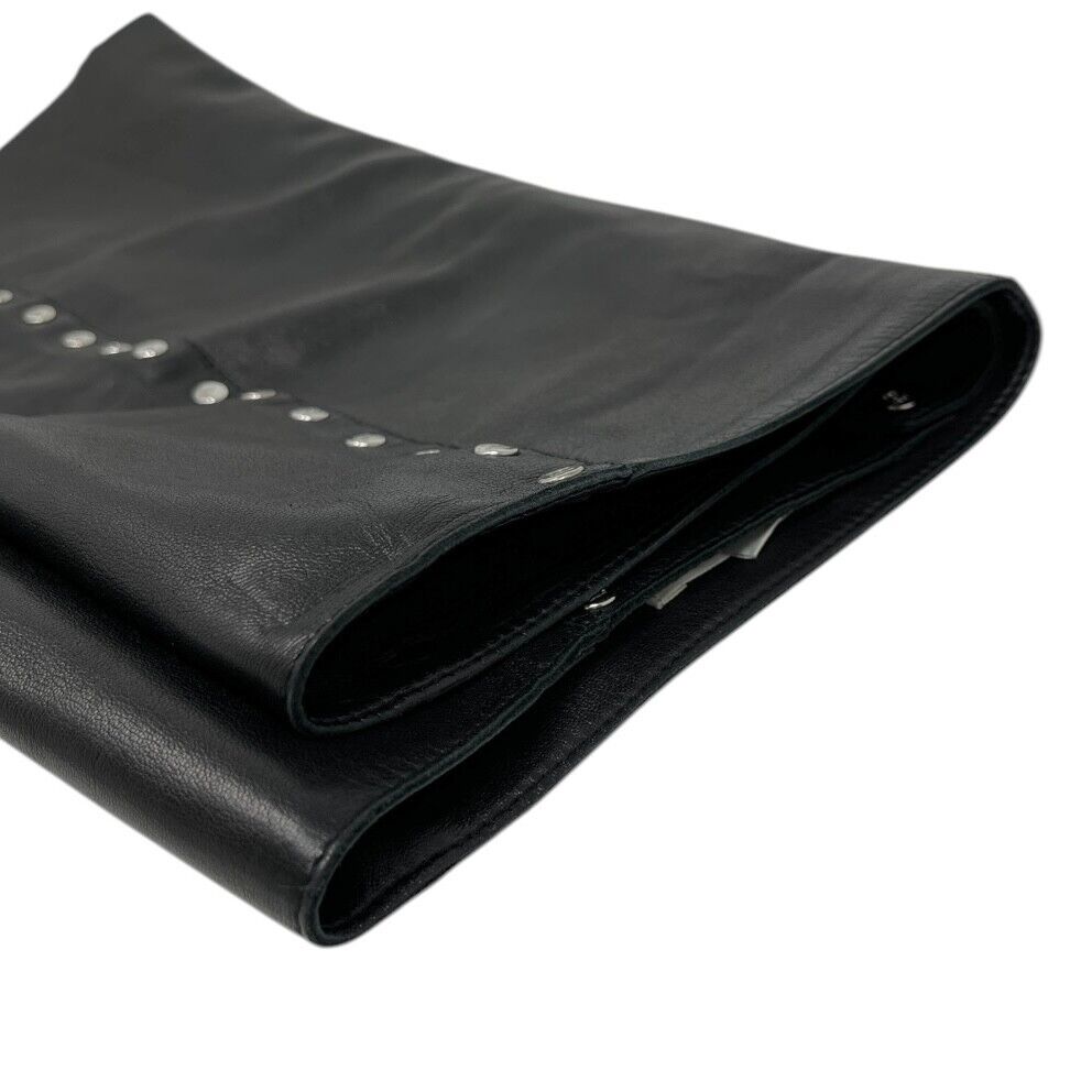 CELINE Vintage Macadam Logo Button Mini Skirt #38 Black Silver Leather