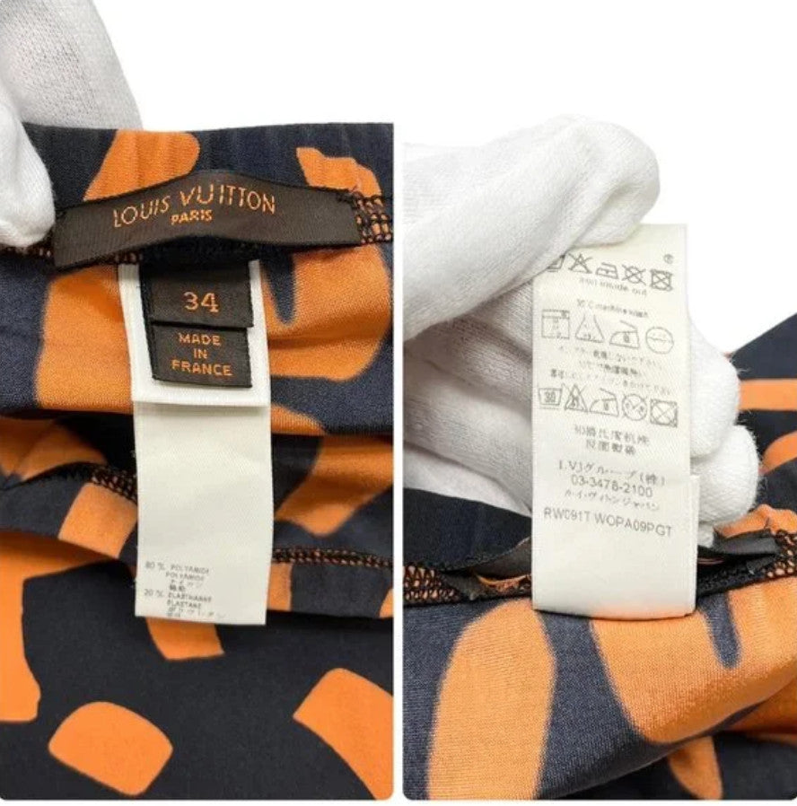 LOUIS VUITTON Vintage Graffiti Leggings #34 Pants Black Orange Nylon