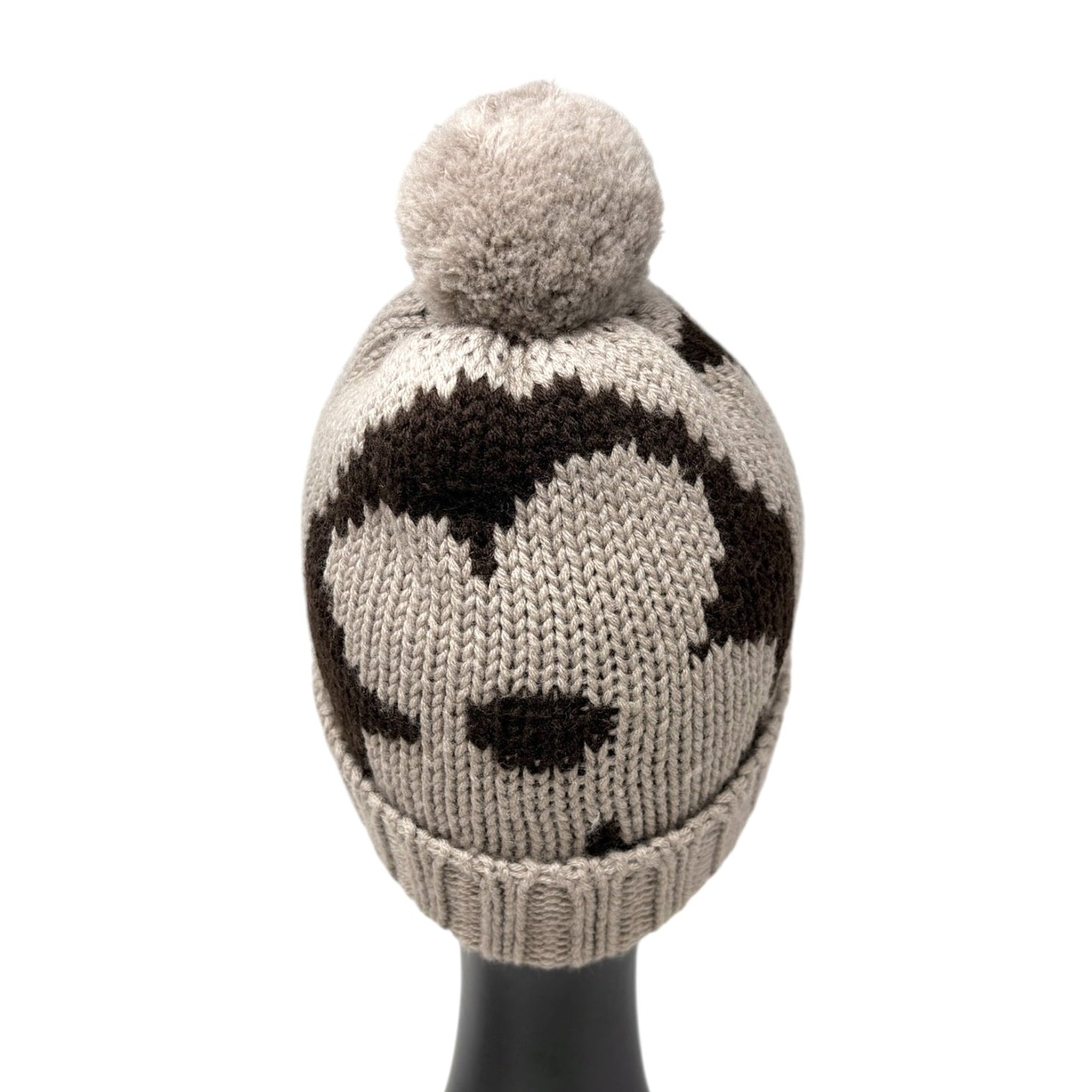 LOUIS VUITTON Vintage Knit Cap Beanie Hat Gray Brown Pompon LV Logo Wool