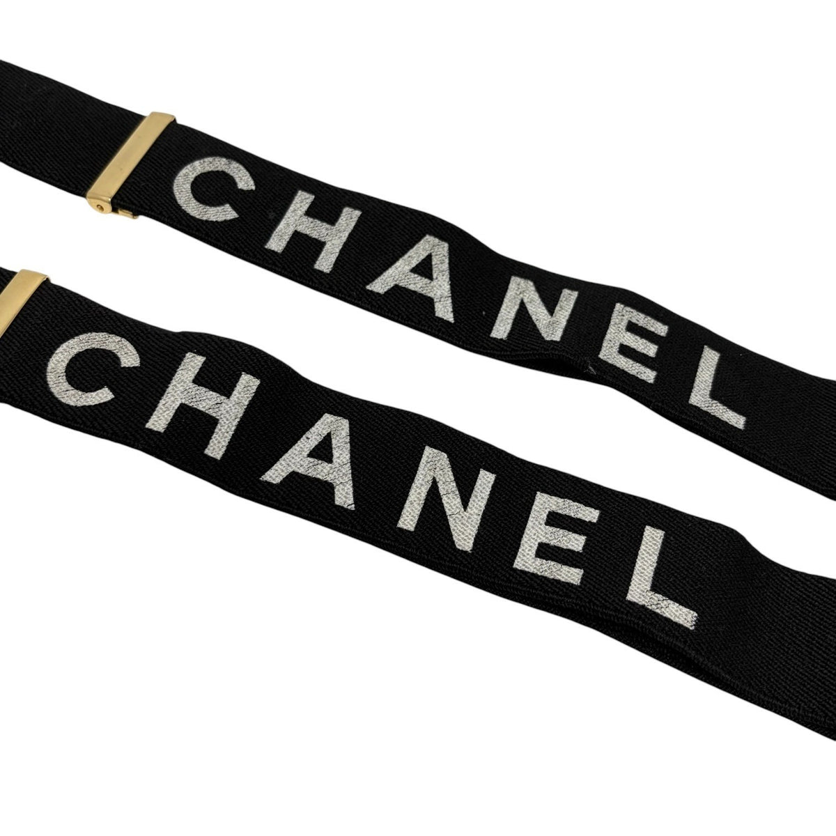 CHANEL Vintage 1994 CC Logo Suspender Belt Black White Cotton Leather 902387