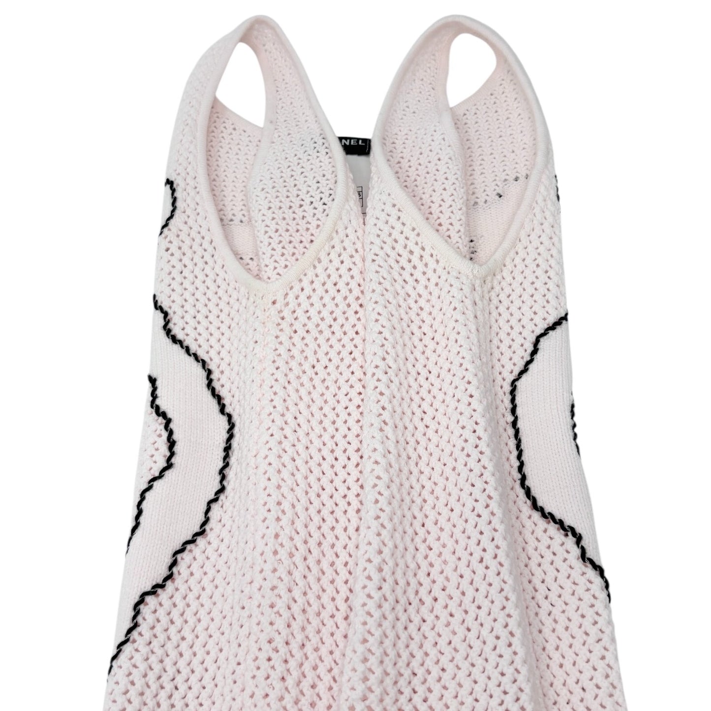 CHANEL Vintage 09C CC Logo Miami Tank Top #34 Knit Pink Black Rayon Crochet