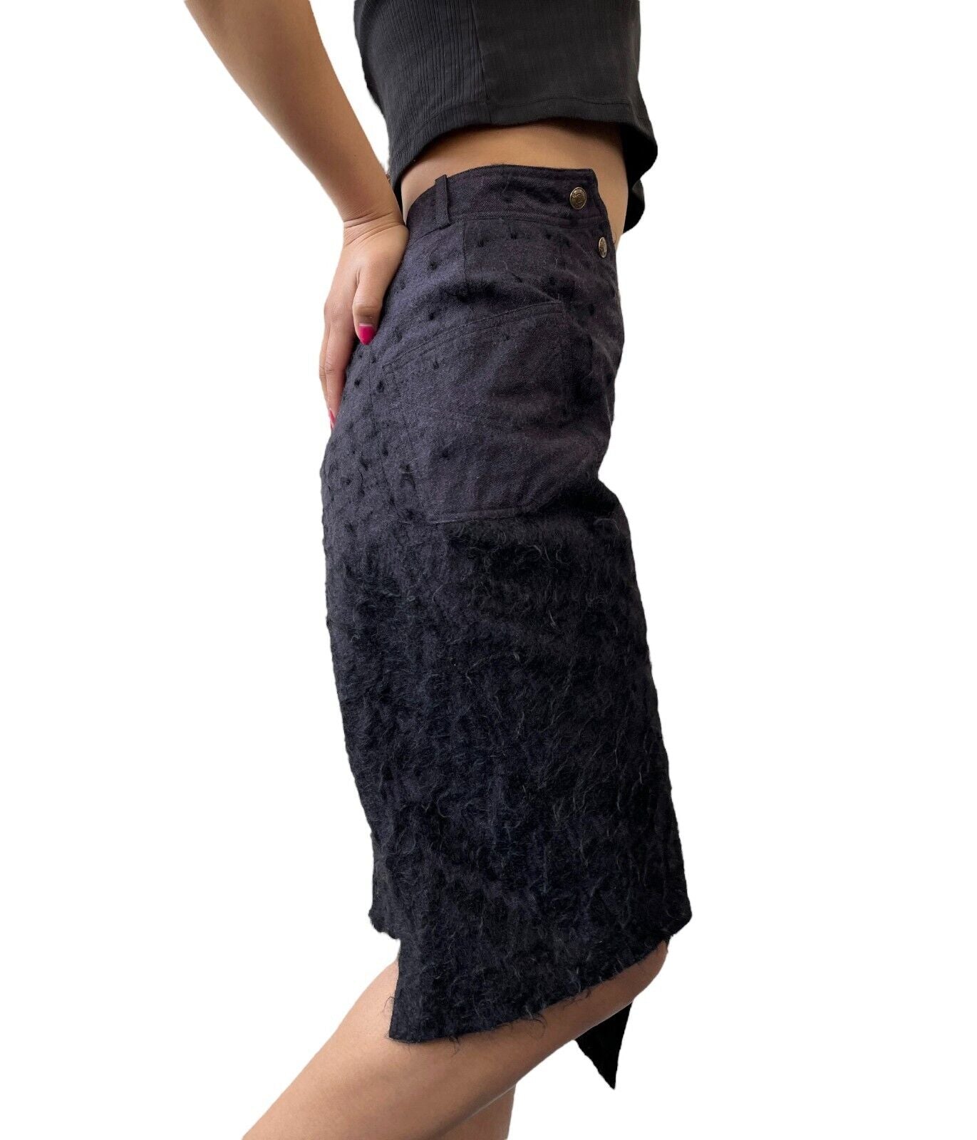 Christian Dior Vintage Logo Asymmetry Skirt #36 Snap Purple Black Wool Rank AB