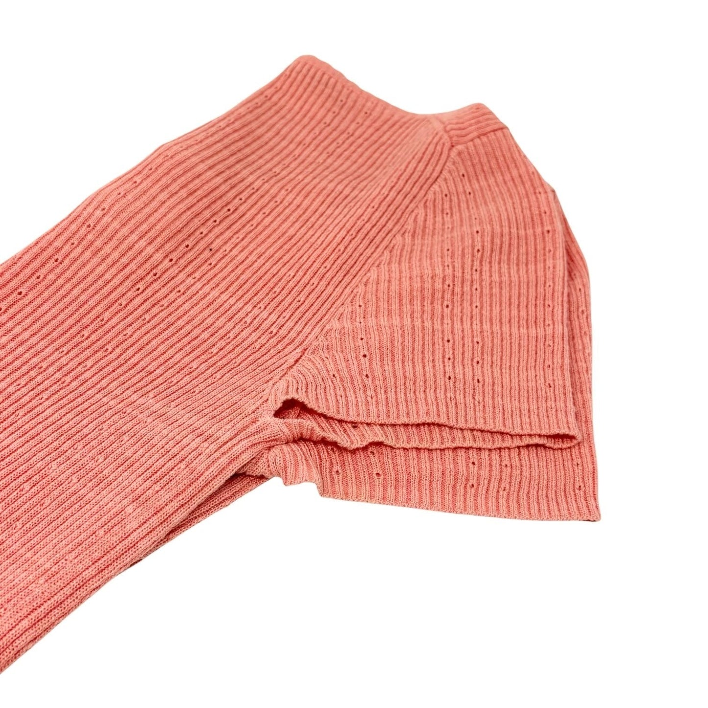 CHANEL Vintage 09P CC Logo Rib Knit T-shirt Top #36 Salmon Pink Cotton 901988