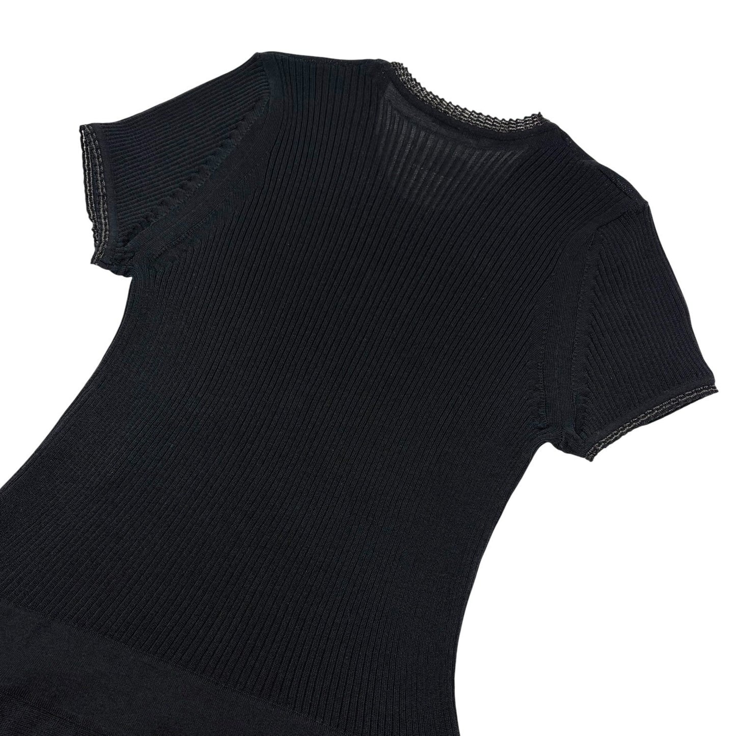 CHANEL Vintage P37829 CC Button Rib Knit Dress One-piece Black #38 Sheer 902018