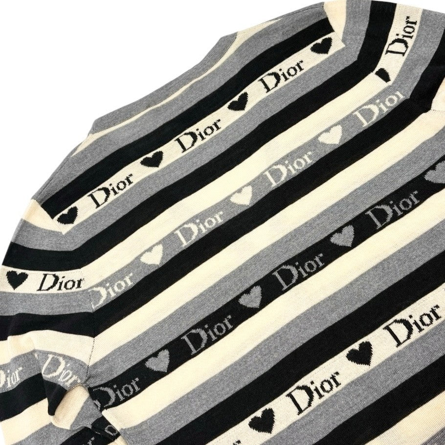 Christian Dior Vintage 2005 Stripe Heart Cardigan Top #40 Gray Ivory 902838