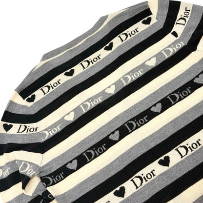 Christian Dior Vintage 2005 Stripe Heart Cardigan Top #40 Gray Ivory 902838