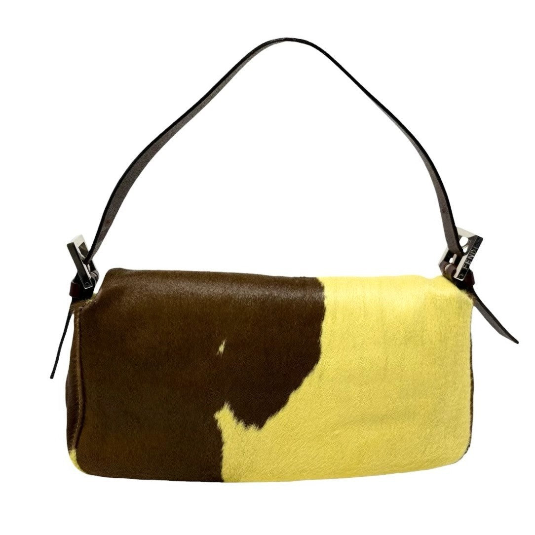 FENDI Vintage FF  Cow Mamma Baguette Bag Yellow Brown Pony Calf Hair 902801