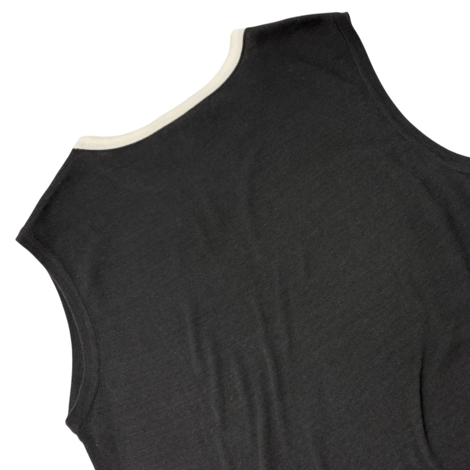 CHANEL Vintage 96P CC Mark Logo Knit Tank Top #38 Black White Cotton Sleeveless