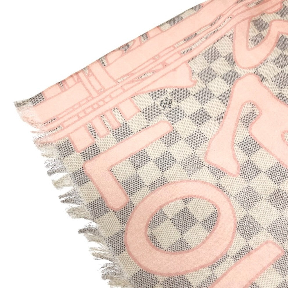 LOUIS VUITTON Vintage Damier Azur Tahitienne Logo Scarf Wrap Pink Gray Cotton