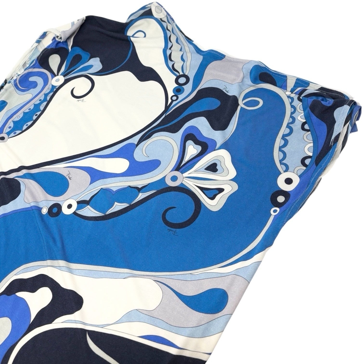 EMILIO PUCCI Vintage Logo Multicolor Dress #42 Blue White Cotton Rayon Silk