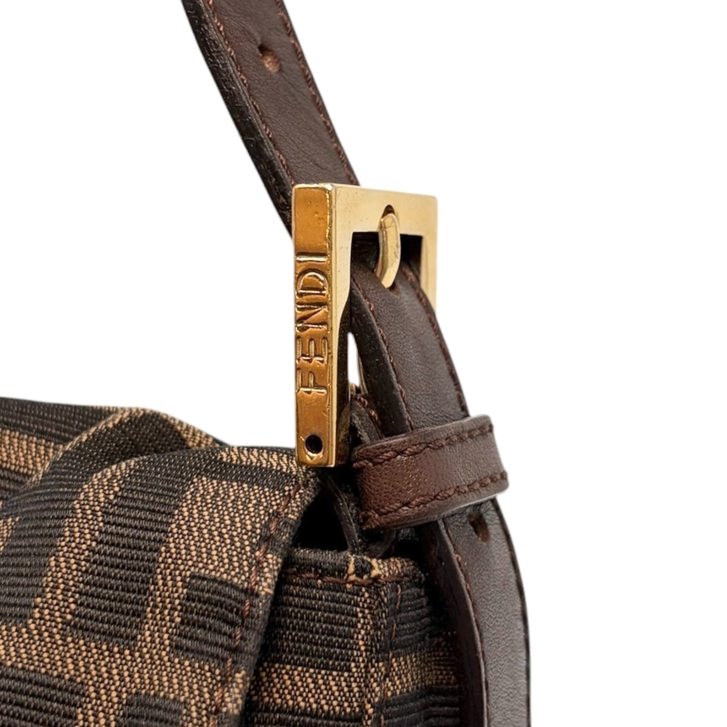 FENDI Vintage FF Logo Zucca Mamma Baguette Canvas Shoulder Bag Brown 901836