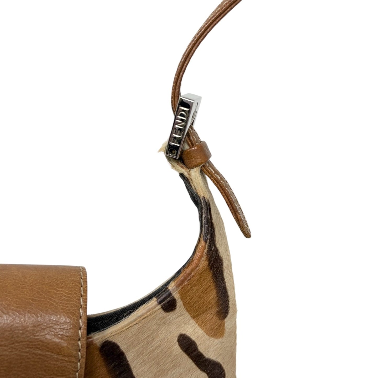 FENDI Vintage FF Logo Leopard Pony Calf Hair Mini Hobo Bag Beige Brown 901984