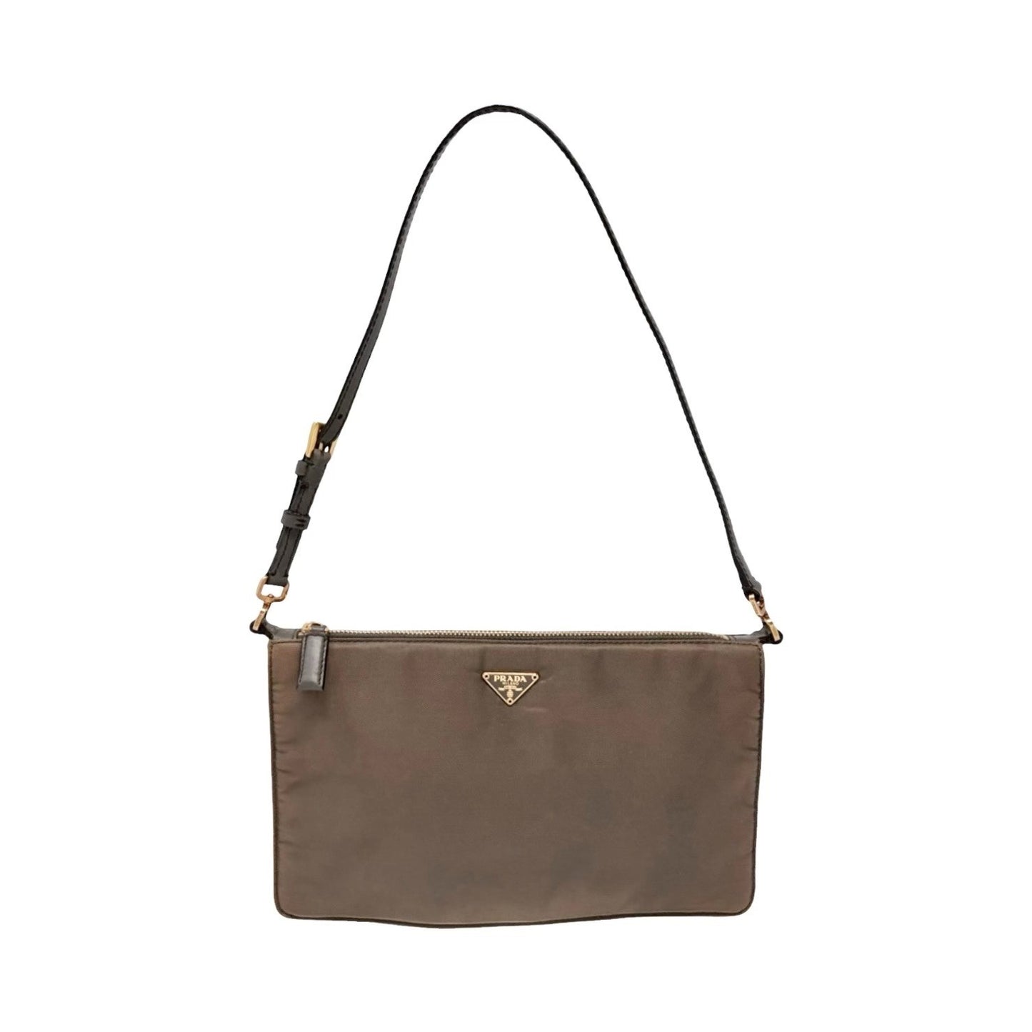 PRADA Vintage Logo Mini Shoulder Bag Pochette Pouch Taupe Gold Nylon 902436
