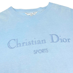 Christian Dior Sports Vintage Big Logo T-shirt #M Top Light Blue Cotton RankAB