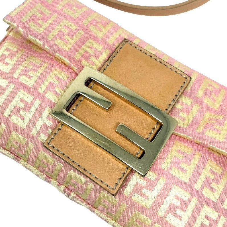FENDI Vintage Zucchino Mamma Baguette Mini Bag Pochette Pink Beige 901893