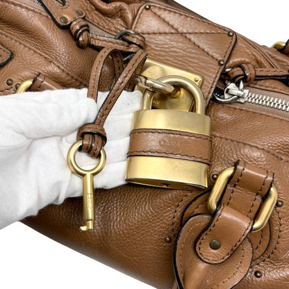 Chloe Vintage Paddington Padlock Key Boston Bag Leather Brown Gold 902319