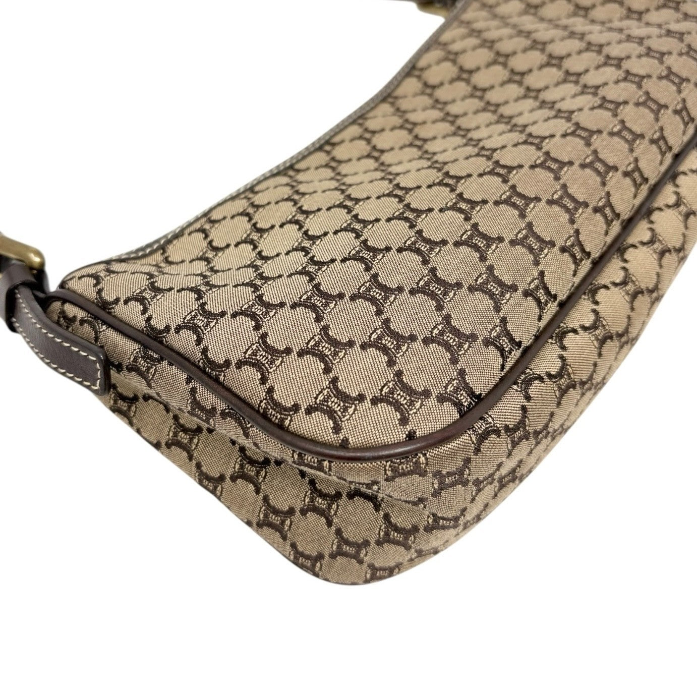 CELINE Vintage Macadam Monogram Shoulder Mini Bag Pochette Brown Canvas Leather