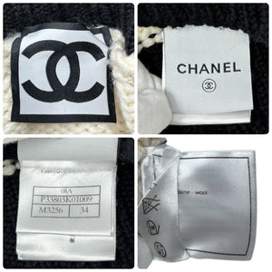 CHANEL Sport Vintage 08A CC Logo Turtleneck Sweater Top #34 White Black Wool