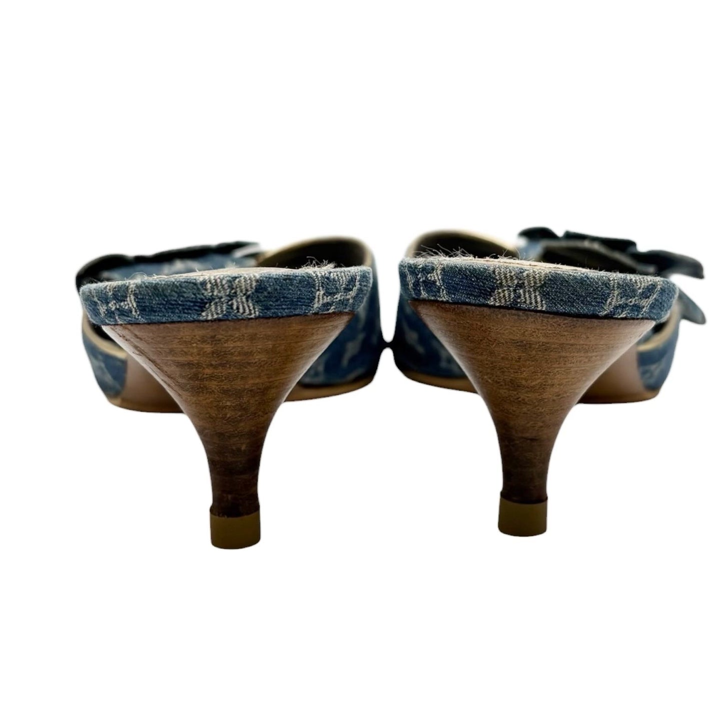 LOUIS VUITTON Vintage Monogram Denim Flower Sandals #36 Blue Gold 902407