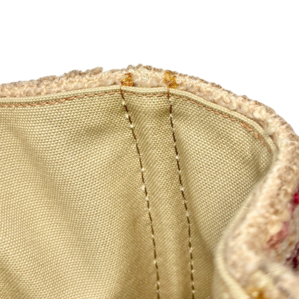 PRADA Vintage Logo Tweed 2way Tote Bag Crossbody Pink Cream Gold Wool Suede