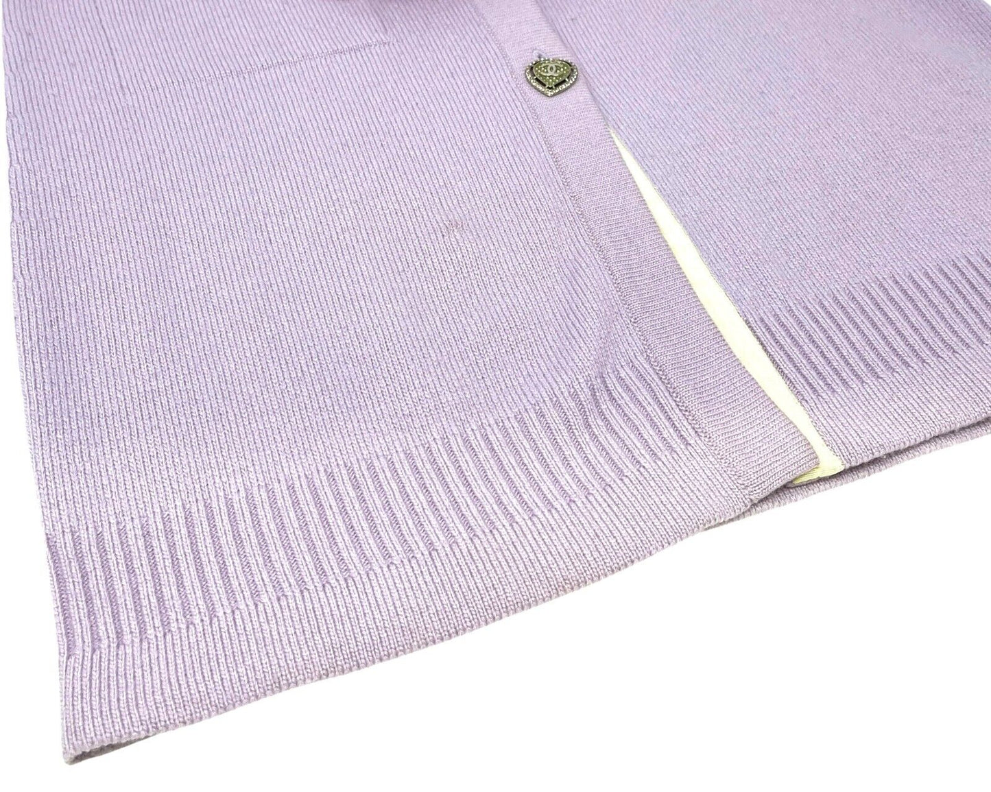 CHANEL Vintage 09C CC Logo Long Knit Cardigan #36 Rhinestone Cashmere Purple