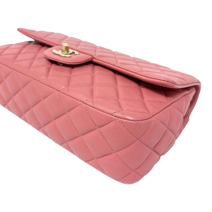 CHANEL Vintage CC Logo Quilted Double Chain 2way Bag Pink Gold Leather 902959
