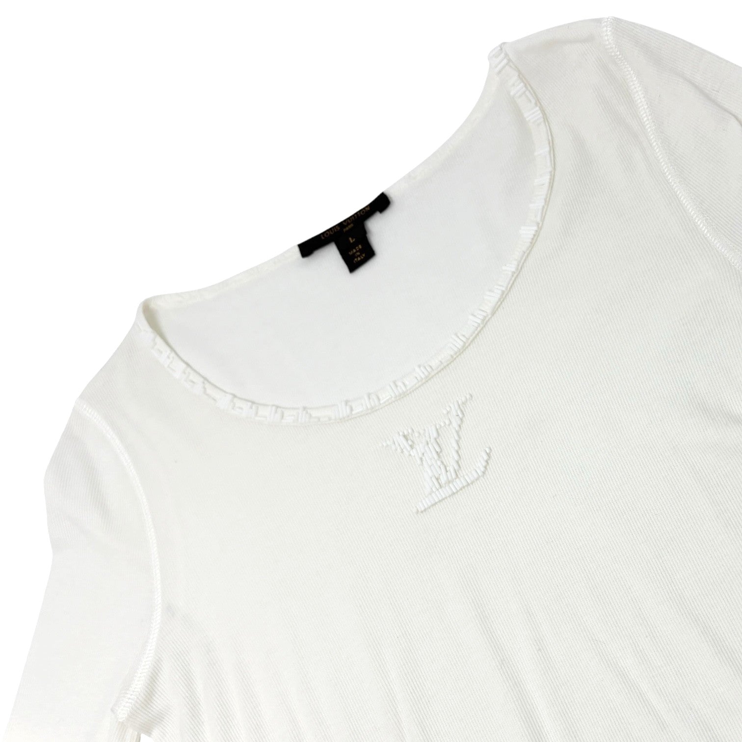 LOUIS VUITTON Vintage LV Logo Beads Knit T-shirt Top #L Cream White Cotton