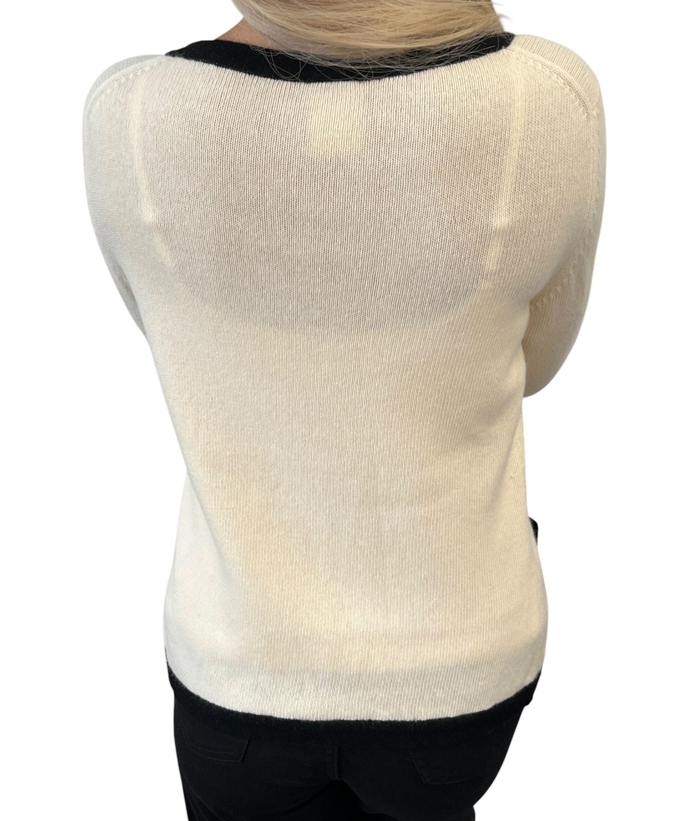 CHANEL Vintage 02A CC Cashmere Knit Cardigan Sweater Top #42 Cream 106911
