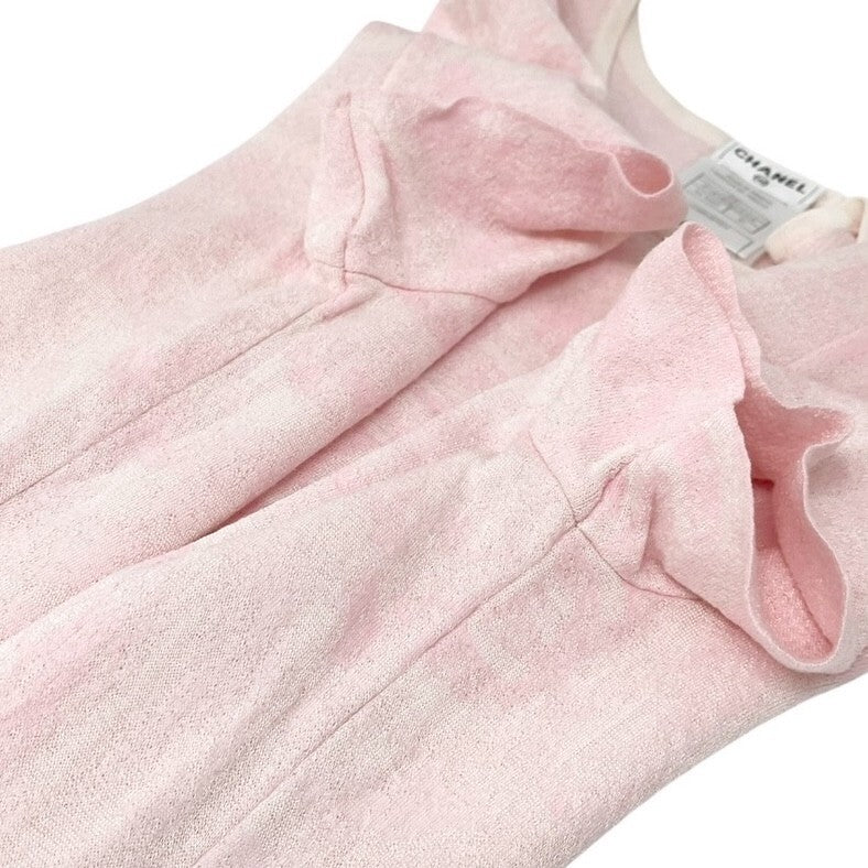 CHANEL Vintage 09C CC Logo T-shirt Knit Top #38 Pink Cotton Rose Short Sleeve