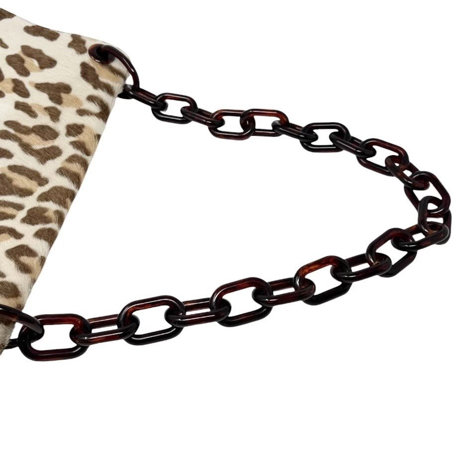 PRADA Vintage Triangle Logo Leopard Pony Calf Hair Chain Shoulder Bag 902309