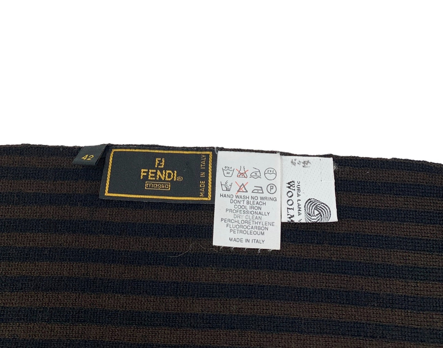 FENDI Zucca Stripe Wrap Scarf #42 Fashion Accessory Brown Black Wool RankAB
