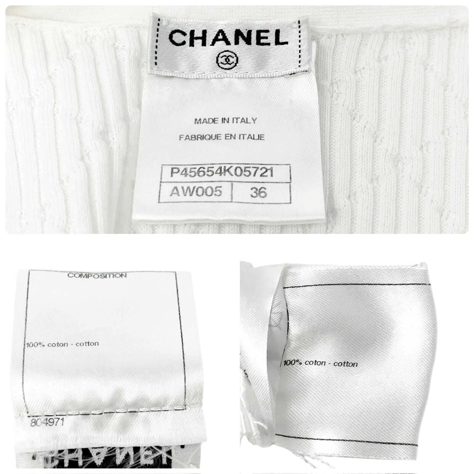 CHANEL Vintage 13P CC Mark Logo Knit Cardigan #36 White Cream Cotton Button