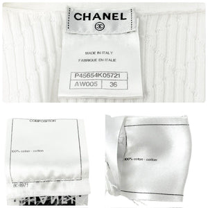 CHANEL Vintage 13P CC Mark Logo Knit Cardigan #36 White Cream Cotton Button