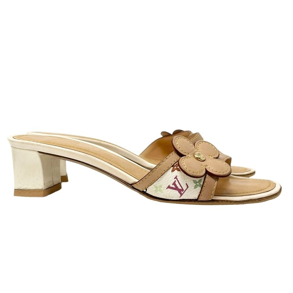 LOUIS VUITTON Vintage Logo Monogram Multicolor Sandals #36-36.5 White Leather
