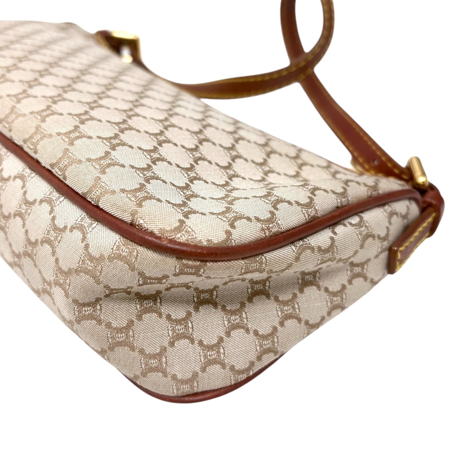 CELINE Vintage Macadam Monogram Canvas Shoulder Bag Pochette Brown Gray
