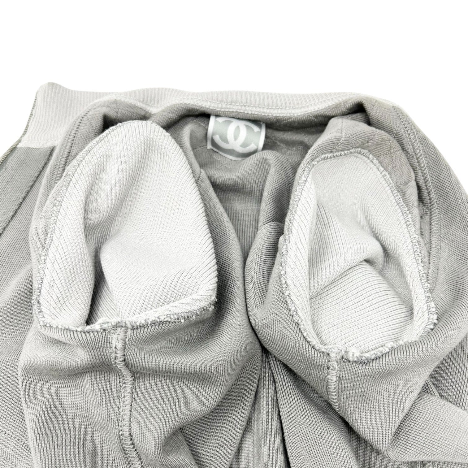 CHANEL Sport Vintage 04P CC Logo Zipped Quilted Jacket Top #44 Gray Silver Wool