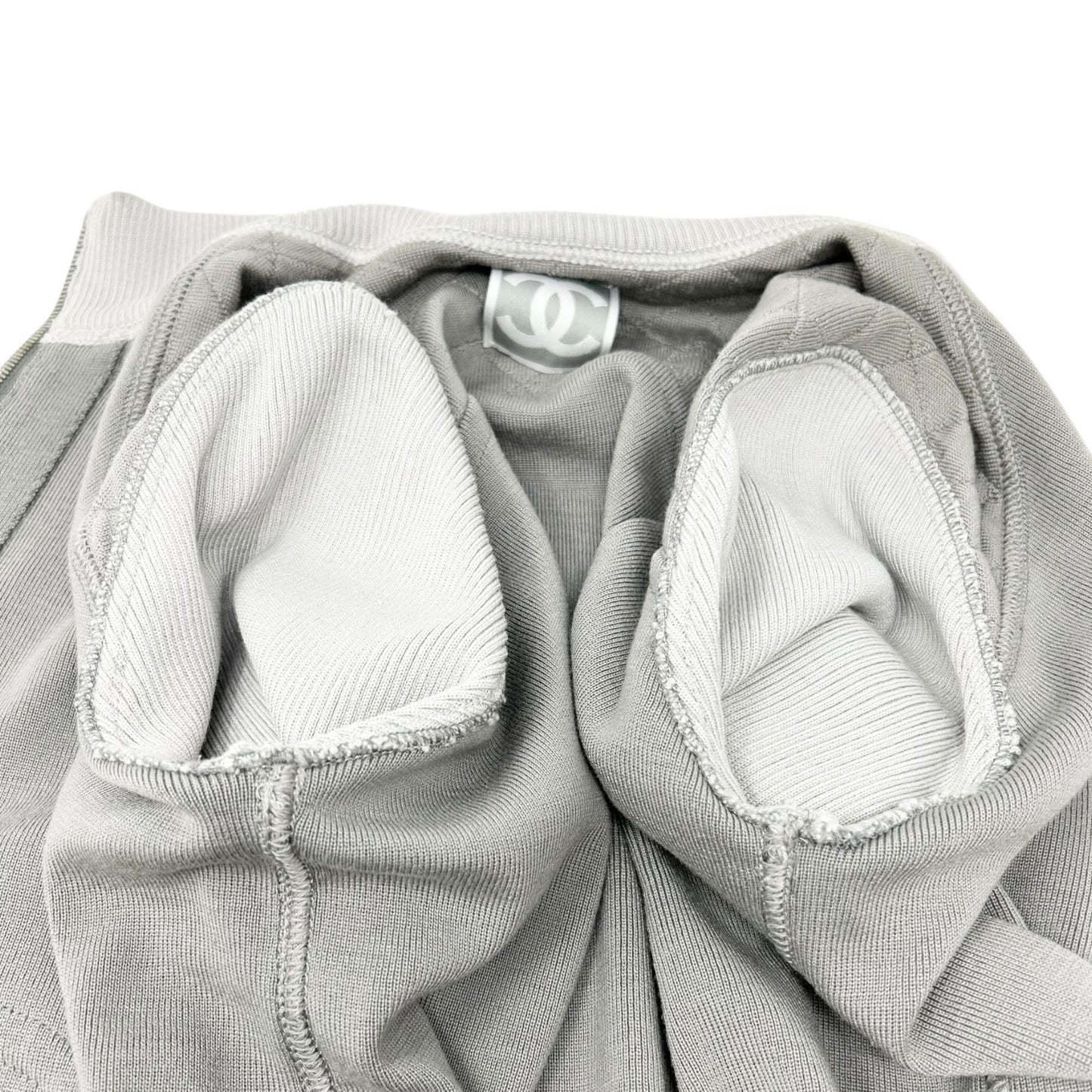CHANEL Sport Vintage 04P CC Logo Zipped Quilted Jacket Top #44 Gray Silver Wool