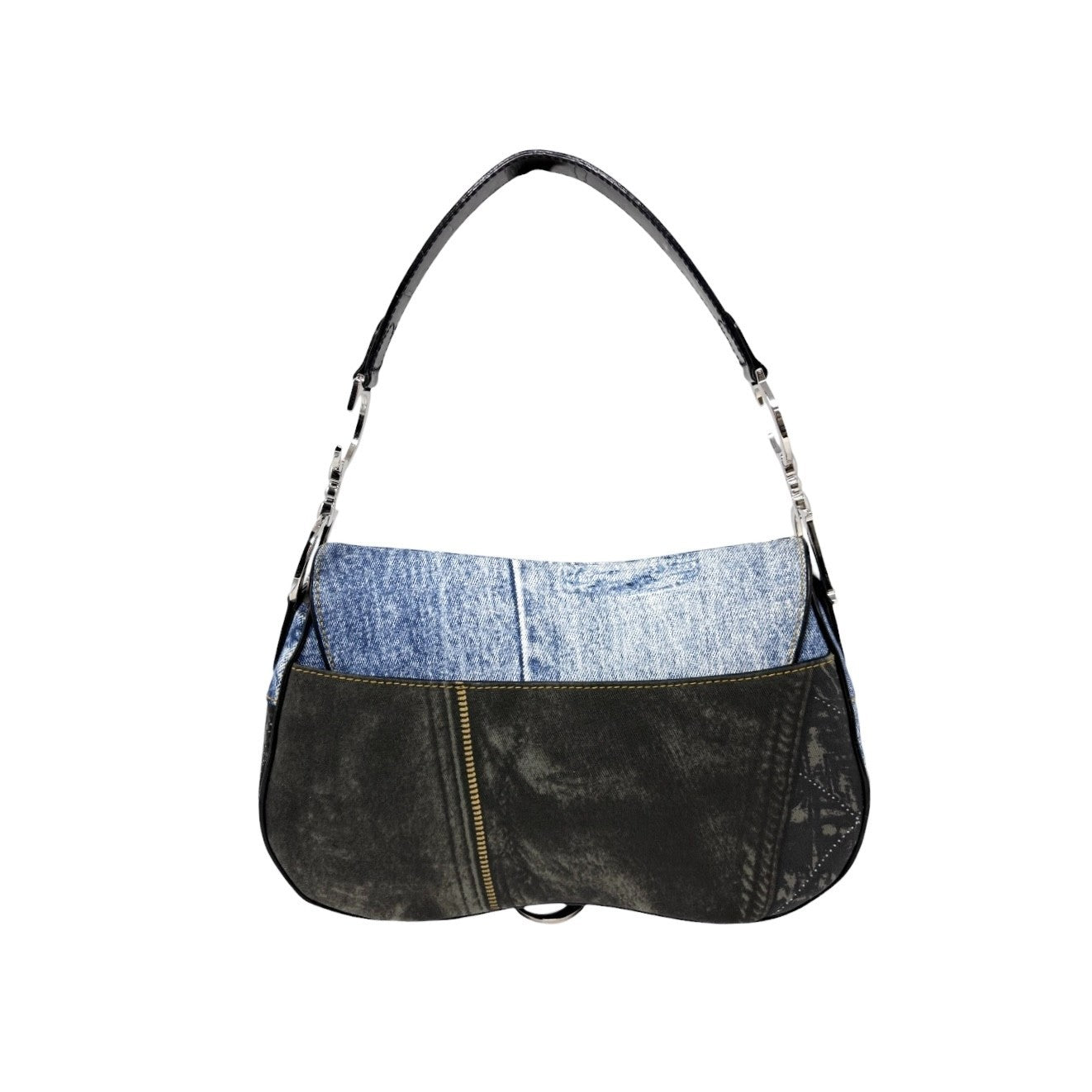 Christian Dior Vintage 2001 Speedway Denim Saddle Bag Blue Black Cotton