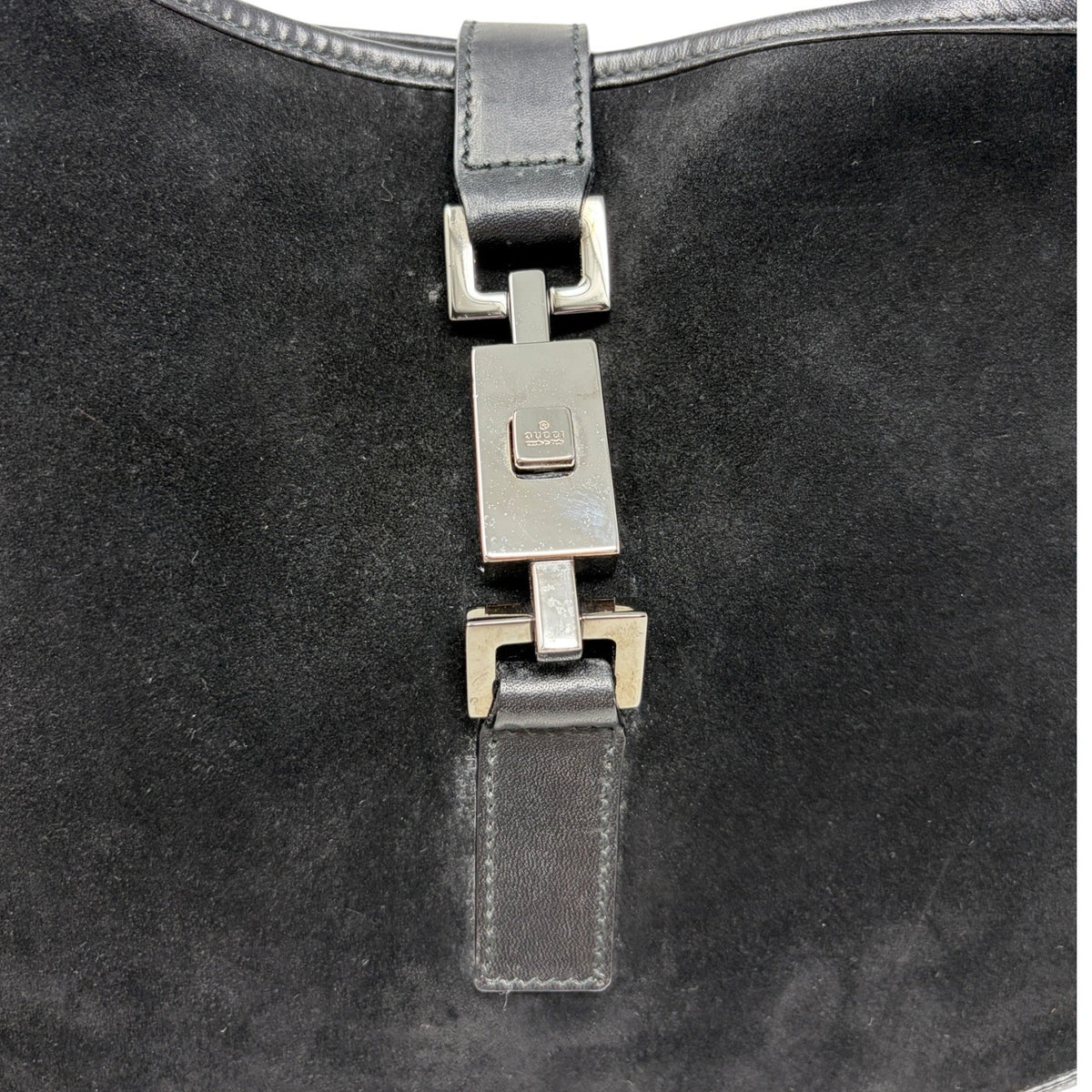 GUCCI Vintage Logo Jackie Suede Shoulder Bag Black Silver Leather 902398