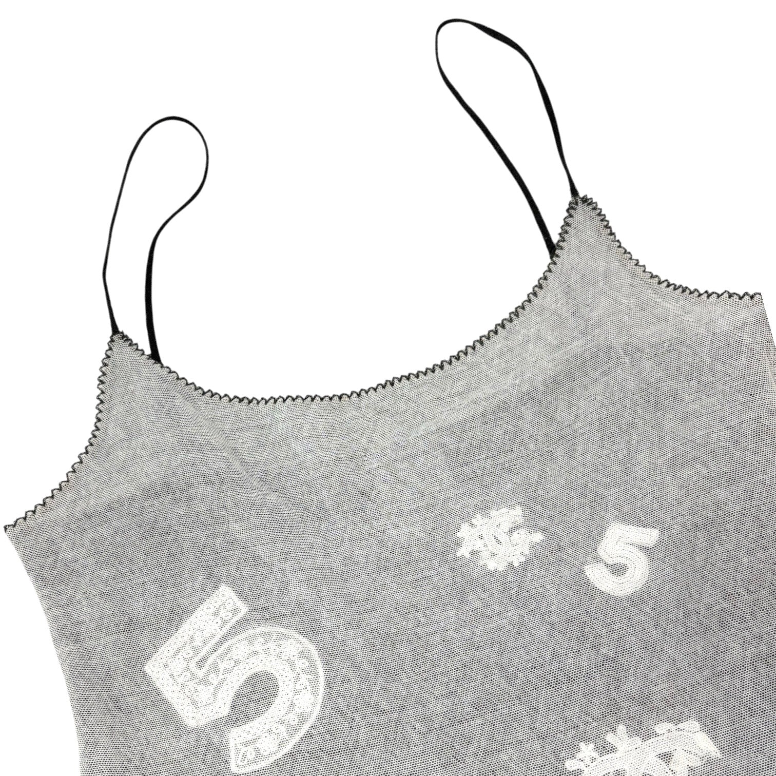 CHANEL Vintage 04P CC Logo No.5 Overlay Mesh Camisole Top #40 Gray Cotton Lace